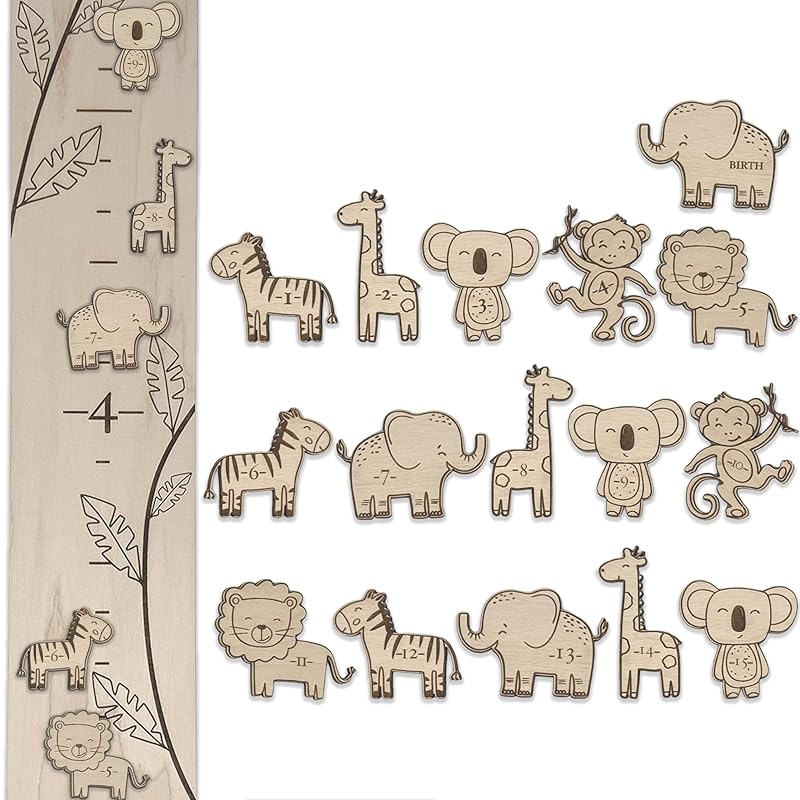 3D Wooden Growth Ruler Markers for Kids Height Measurement, Safari Shapes for Boys Nursery.-CubbioJoy