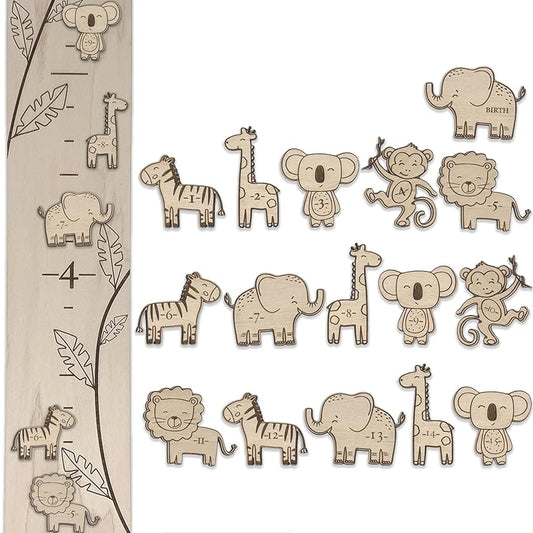 3D Wooden Growth Ruler Markers for Kids Height Measurement, Safari Shapes for Boys Nursery.-CubbioJoy