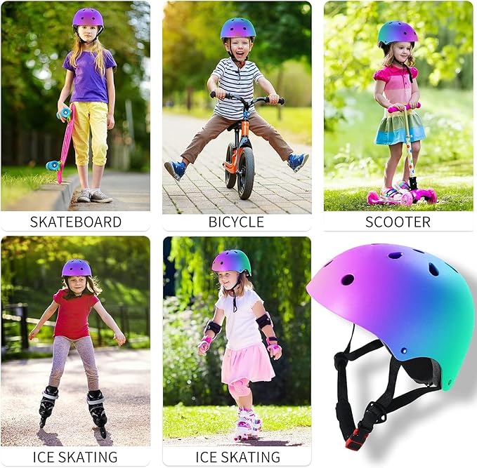 Adjustable Color Gradient Skateboard Helmet for 3-5-8-14+Ages【Toddler Kids Youth Adult】 Girls Boys Woman.Bike Helmet for Multi-Sports Cycling Bicycle Scooter Inline Roller Skate Rollerblading-CubbioJoy