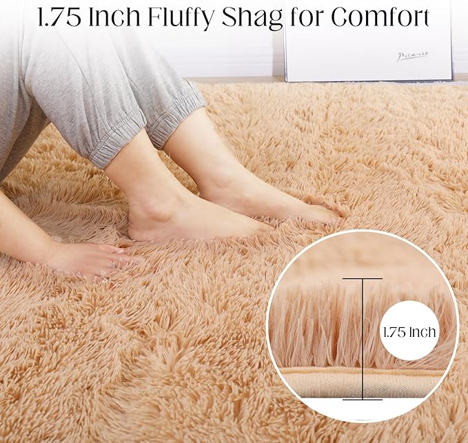 Area Rugs 8x10, Fluffy Rugs for Living Room, Ultra Soft Rugs for Bedroom, Non-Slip Indoor Carpet for Nursery, Kids Room, Playroom, Home Decor, Camel-CubbioJoy