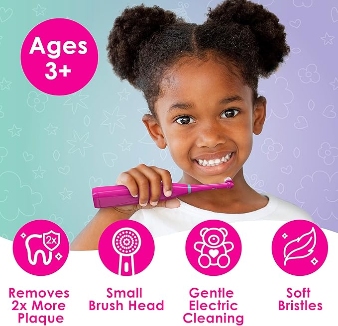 Brusheez Kids’ Electric Toothbrush Set - Safe & Effective for Ages 3+ - Parent Tested & Approved with Gentle Bristles, 2 Brush Heads, Rinse Cup, 2-Minute Timer, & Storage Base (Prancy The Pony)-CubbioJoy