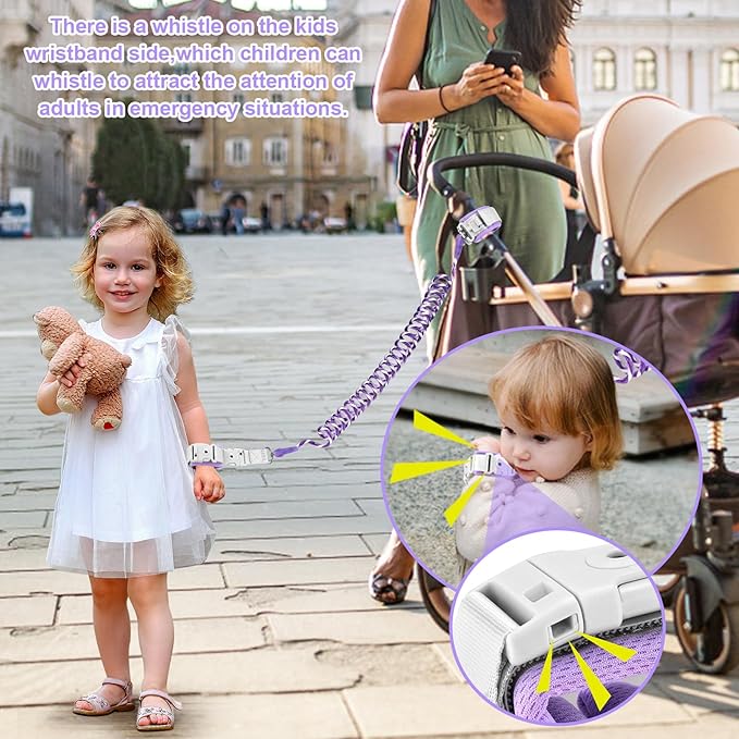 Accmor 3 in1 Toddler Harness Leash, Reflective kid Harness with Anti Lost Wrist Link, Harness Leash for Toddlers, Child Walking Harness kids Leash Wristband Rope Belt with Lock for Baby Girls (Purple)-CubbioJoy