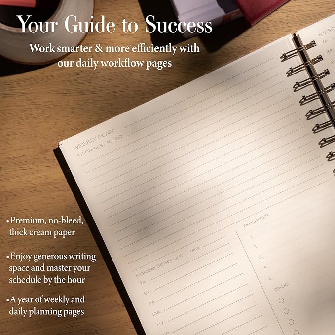 Anecdote Planner 2026 (8.5" x 10") Daily Planner Weekly Monthly Planner - 52 Weeks w/Library Buckram Cover, Brass Spiral - A4 Size Bleed-Resistant Paper – Olive Green-CubbioJoy