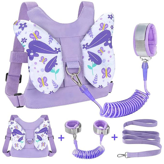 Accmor Toddler Harness Leash, 3 in 1 Cute Butterfly Kids Leash + Anti Lost Wrist Link for Outdoor Travel, Adorable Child Walking Harness Wristband Assistant Mini Strap Belt Protector for Baby Girls-CubbioJoy