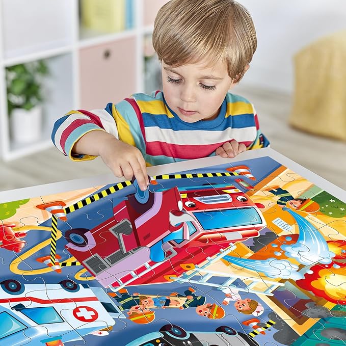 Jumbo Floor Puzzle for Kids,Fire Rescue Jigsaw Large Puzzles,48 Piece Firefighter Fireman Fire Truck Puzzle for Toddler Ages 3-5,Children Learning Preschool Educational Toys,Gift for 4-8 Years Old-CubbioJoy