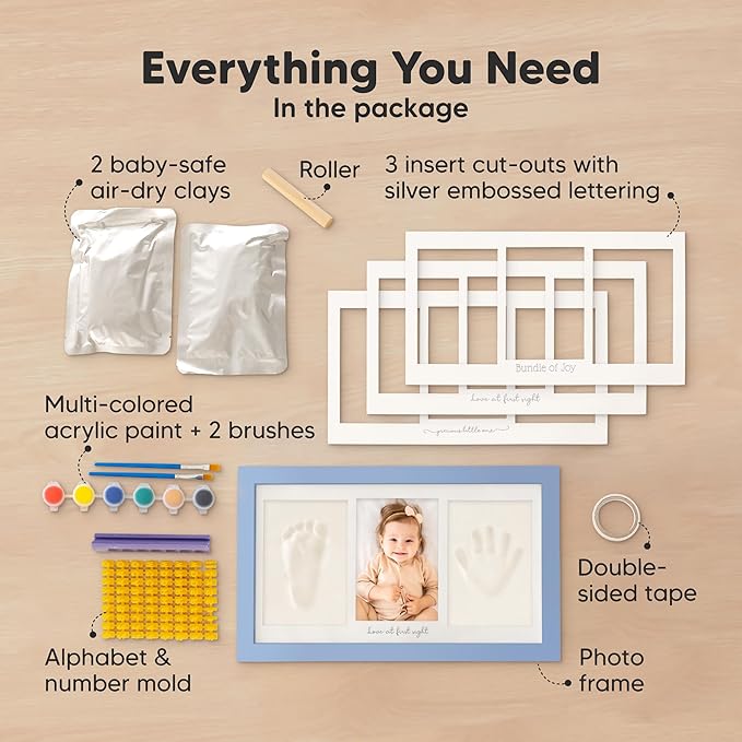 Baby Hand and Footprint Kit - Clay Handprint Keepsake Frame, Newborn Nursery Picture Frame, Personalized New Mom Gifts for Baby Shower & Registry (Cornflower)-CubbioJoy