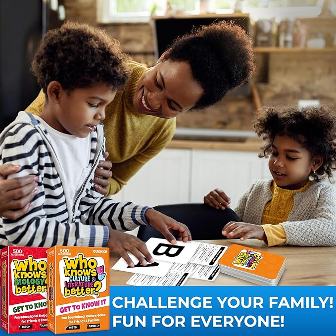 Board Games for Kids 8-12 and Family - Set of 4 Who Knows It Better? - 2000+ Questions Across Biology, Culture, STEM and Math - Educational Trivia Cards for Learning and Game Night-CubbioJoy