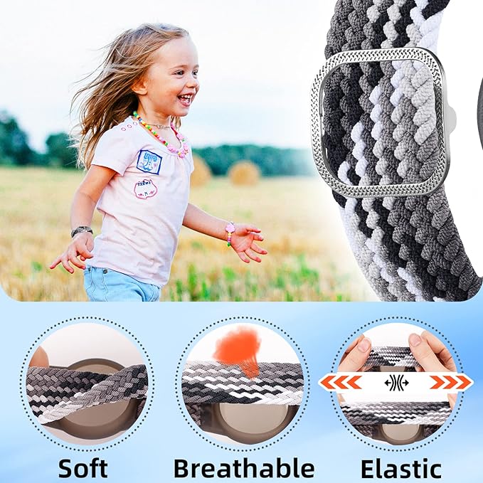 Bracelet for Kids Compatible with AirTag, Nylon Stretch Braided Air Tag Wristband, Protective Case for Airtag GPS Tracker Holder, Adjustable Elastic Watch Band for Toddler Child Elder (Rainbow)-CubbioJoy