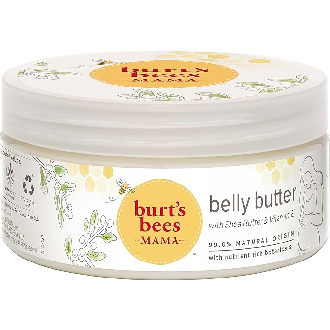 Burt's Bees Mama Belly Butter Stretch Mark Cream for Pregnancy Massages Body & Reduces Scar Appearance, Prenatal & Postnatal Tummy Skin Care, Shea Butter & Vitamin E Rich Formula, 6.5 Oz (Pack of 3)-CubbioJoy