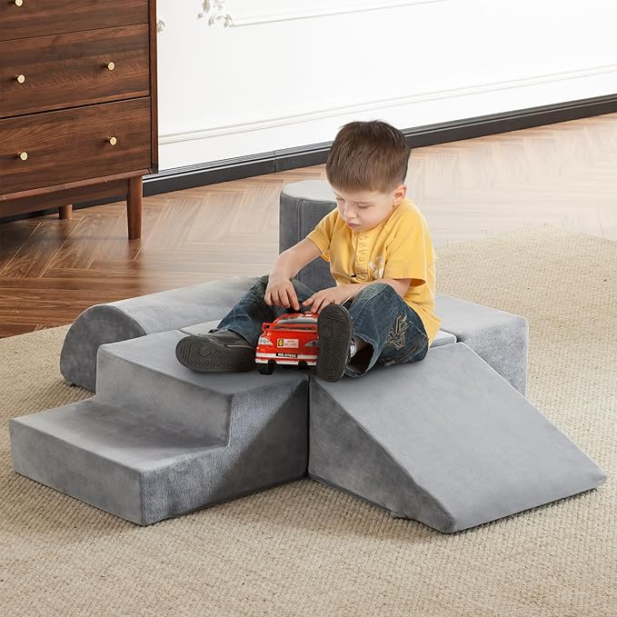 jela Foam Blocks 6Pcs Soft Play Equipment Soft Velvet, Toddler Climbing Toys Indoor Soft Play Climbing for Toddlers, Lightweight Climbing Blocks for Babies, Kids, Climb and Crawl Foam Playset-CubbioJoy