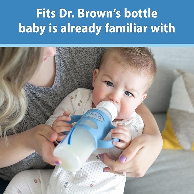 Dr. Brown's Narrow Baby Bottle Handles, 100% Silicone, Easy Grip Removable Handles for Bottle to Sippy Cup Transition, Black, 4m+-CubbioJoy
