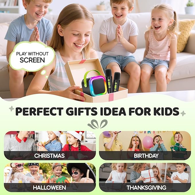 IROO Mini Karaoke Machine for Kids, 2025 TOP Toys Birthday Gifts Ideas for Girls Ages 4, 5, 6, 7, 8, 9, 10, 12+ Years Old, Portable MP3 Player with 2 Wireless Mics for Party-CubbioJoy