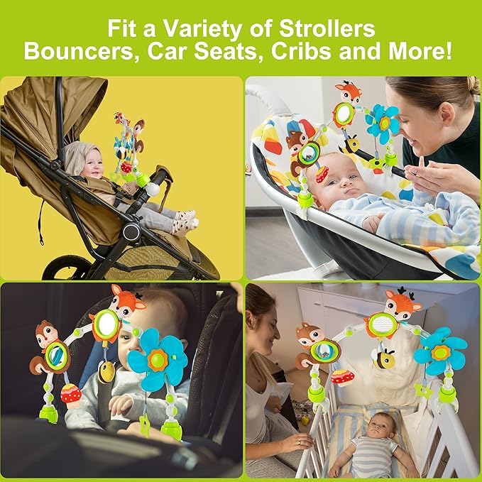 Adjustable Arch Bassinet Toys for Infant & Toddlers, Stroller Arch, Baby Crib Toys with Fascinating Hanging for Stimulating Baby’s Senses and Developing Motor Skills-CubbioJoy