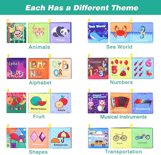 Baby Bath Books, Nontoxic Fabric Soft Baby Cloth Books, Early Education Toys, Waterproof Baby Books for Toddler, Infants Perfect Shower Toy, Kids Bath Toys Birthday Gift (Pack of 8)-CubbioJoy