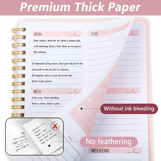 Weekly Planner Undated Planner Book with To-Do List,Weely Goals,Habit Tracker, 5.7"X 8" Inch for 52 Weeks Planning Pink for Women-CubbioJoy