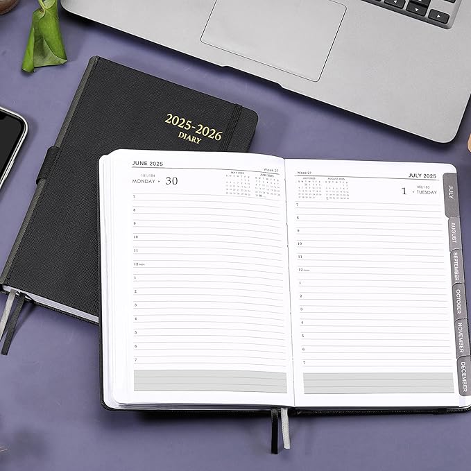 2025-2026 Appointment Book & Planner - Jul 2025 - Jun 2026, Daily Hourly Planner, 5.75" X 8.25", 60-Minute Interval, Faux Soft Leather Cover, Premium Paper, Academic Calendar, Pen Holder, Inner Pocket-CubbioJoy