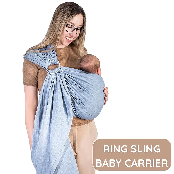 Baby Ring Sling Lightweight 100% Cotton Wrap Newborn, Toddler, Infant, Holder, Adjustable, Breathable, Travel Baby Carrier Sling Dark Blue-CubbioJoy