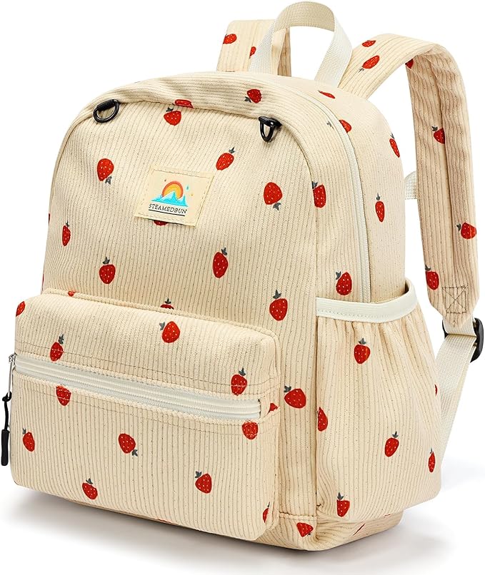 Corduroy Toddler Backpack for Girls 2-4: Kids backpack for Boys Girls - 12 inch Preschool Kindergarten Backpacks - Strawberry-CubbioJoy