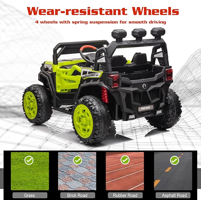 24V Battery Powered Electric Car for Big Kids, 24V Riding Cars for Kids Ages 4-8, Children Car with Bluetooth 3 Speeds LED Lights Storage Trunk, Green-CubbioJoy