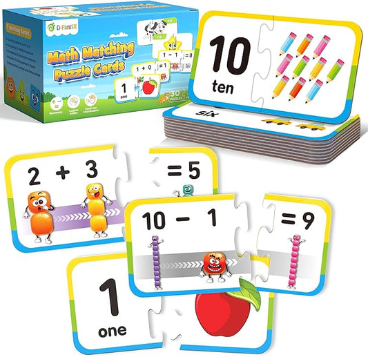 D-FantiX 30 Self-Correcting Number Puzzles, Double-Sided Addition and Subtraction Games, Kindergarten Math Games for Kids, Montessori Math Puzzles Educational Toys Preschool Learning Activities-CubbioJoy