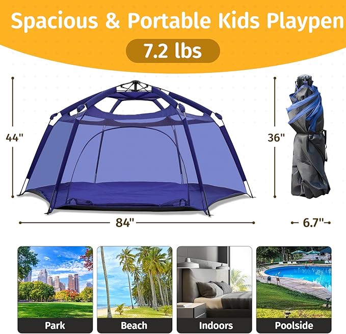Alvantor Baby Playpen Play Yard 84"x84"x44”Large Pop Up Playpen Foldable Play Tent Indoor & Outdoor Kids Tent Lightweight Safe Space Canopy for Infants Toddlers Pets, Navy-CubbioJoy