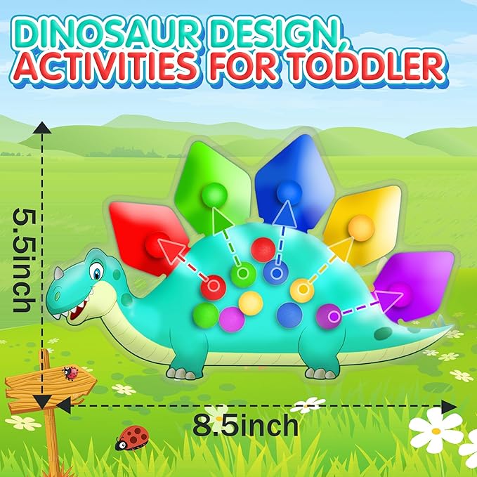 2PC Dinosaur Color Sorting Sensory Toys, Montessori Toys for Toddler Fine Motor Skill Game Learning Activities Quiet Calm Down Fidgets for Classroom Stocking Stuffers for 3 4 5 Year Old Boy Travel Toy-CubbioJoy