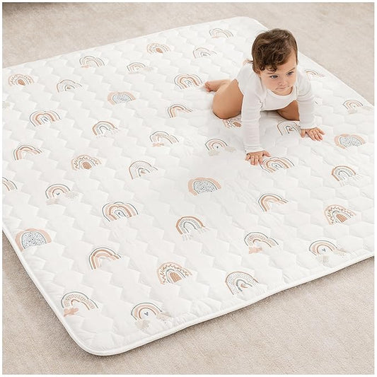 Comfy Cubs Square Kids Play Mat - 56 x 56 inches Soft Quilted Baby Floor Mat with Non-Slip Bottom - Plush Design for Toddlers' Playtime and Relaxation - Comfortable and Durable - Rainbow-CubbioJoy