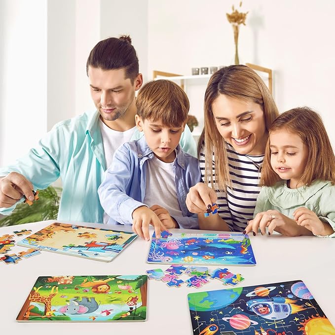 BenBen Puzzles for Kids Ages 4-6, 6 Pack 24 Piece Wooden Jigsaw Puzzles for Toddlers Ages 3-5, Preschool Learning Educational Toys for Boys Girls-CubbioJoy