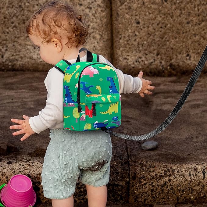 Accmor Toddler Backpack Leash with Anti Lost Wrist Link, Cute Mini Child Walking Harnesses Keep Kids Close Back Pack Rope Tether Rein for Baby Boys (Green/Dino)-CubbioJoy