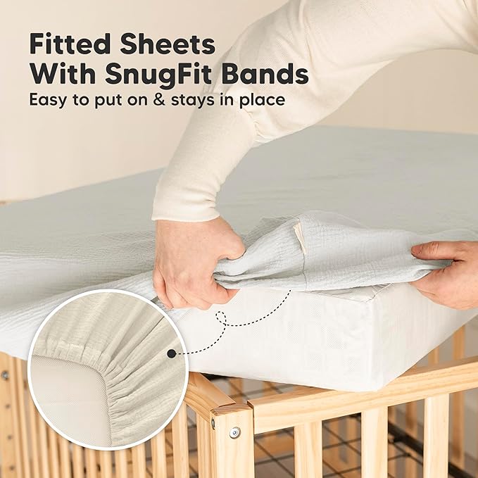 KeaBabies 2-Pack Muslin Crib Sheets for Boys, Girls - 100% Organic Cotton Fitted Baby Crib Mattress Sheet, Soft Breathable Standard Toddler Bed Cover Bedding Set, Neutral, Durable 52x28 (Greige)-CubbioJoy