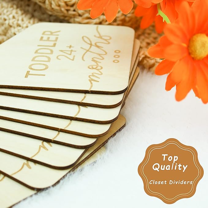 Baby Closet Dividers for Clothes Organizer - Set of 8 Beautiful Wooden Double-Sided Baby Clothes Size Organizer from Newborn to 24 Months for Nursery Decor-CubbioJoy