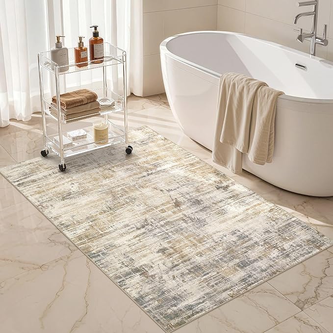 Area Rug for Living Room: 3x5 Washable Neutral Abstract Modern Soft Rugs Non Slip Indoor Floor Stain Resistant Carpet for Bedroom Dining Room Office Nursery - Golden Brown-CubbioJoy