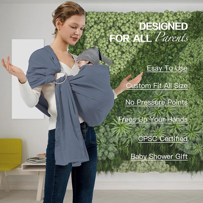 Baby Wrap Ring Sling 7-35 lbs, Baby Sling Carrier for Newborn, Toddler, Infant Holder, Lightweight Baby Carrier Wraps, Blue-CubbioJoy