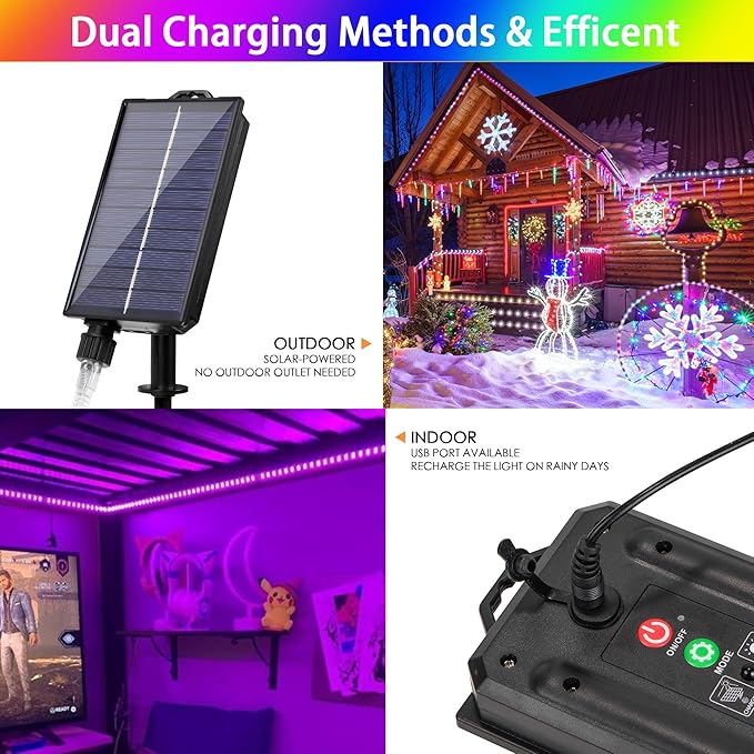33FT Solar Rope Lights Outdoor Waterproof, 18 Colors Changing Fairy String Light USB & Solar Powered with Remote, 100 LEDs Multicolor Trampoline Light Rope Lighting for Outside Christmas Party-CubbioJoy