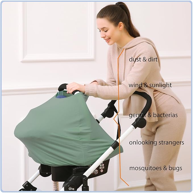 Car Seat Covers Baby - Multi-use Cover Carseat Canopy, Breathable Breastfeeding Cover, Car Seat Covers for Bbies, Boys & Girls Shower Gifts (Light Green)-CubbioJoy