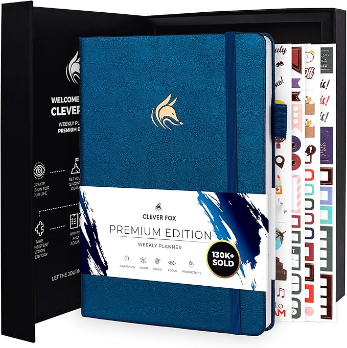 Clever Fox Planner Premium Edition – Undated Luxurious Weekly & Monthly Planner to Increase Productivity and Hit Your Goals – Organizer – Start Anytime, A5, Lasts 1 Year, Mystic Blue (Weekly)-CubbioJoy