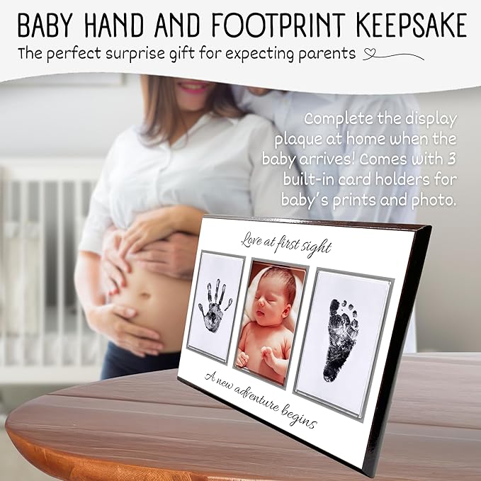 Baby Hand and Footprint Kit with Photo & Birth Details, Inkless Hand and Footprint Kit, Newborn Keepsake Plaque, Baby Shower Gifts (STYLE 2 (Baby Shower) (Love At First Sight))-CubbioJoy