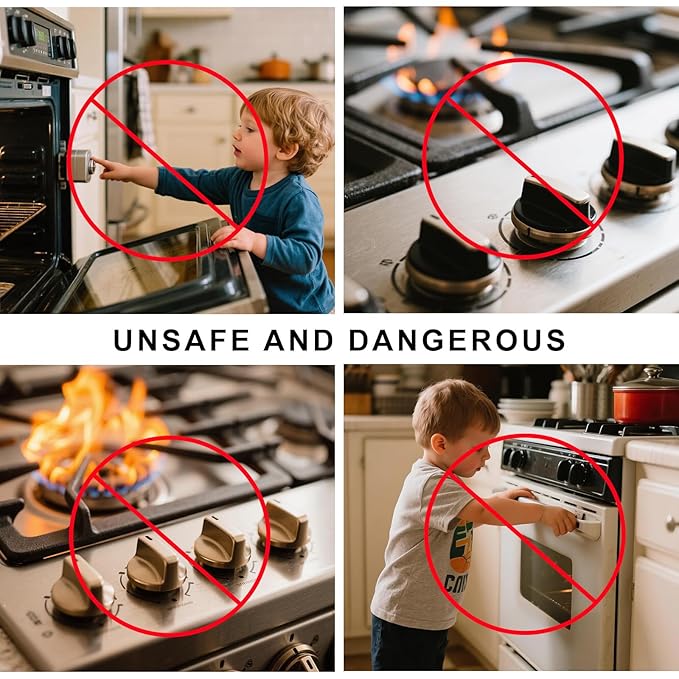 5+1 Packs Stove Knob Safety Covers, Childproof Oven Door Lock, Double-Key Design and Universal Size, Water Resistant Oil Resistant and High Temperature Resistant, for Home Kitchen Kids Pets Childproof-CubbioJoy