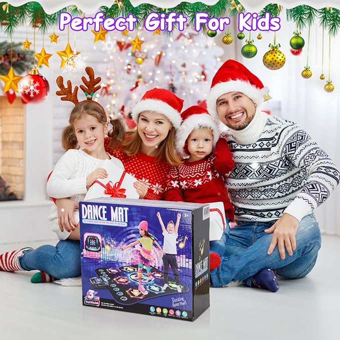 2025 Upgraded Dance Mat Toys for 3-12 Year Old Kids, Electronic Dance Pad with Light-up 8-Button Wireless Bluetooth, Music Dance with 27 Game Levels, Christmas Birthday Toy Gifts for Girls Boys-CubbioJoy