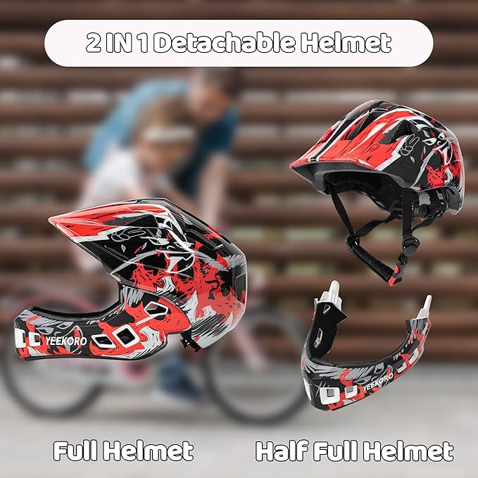 Kids Bike Helmet with Chin Guard, Adjustable Detachable Children’s Full Face Helmet for Girls and Boys, Cycling Helmets Skateboard, Scooter-CubbioJoy
