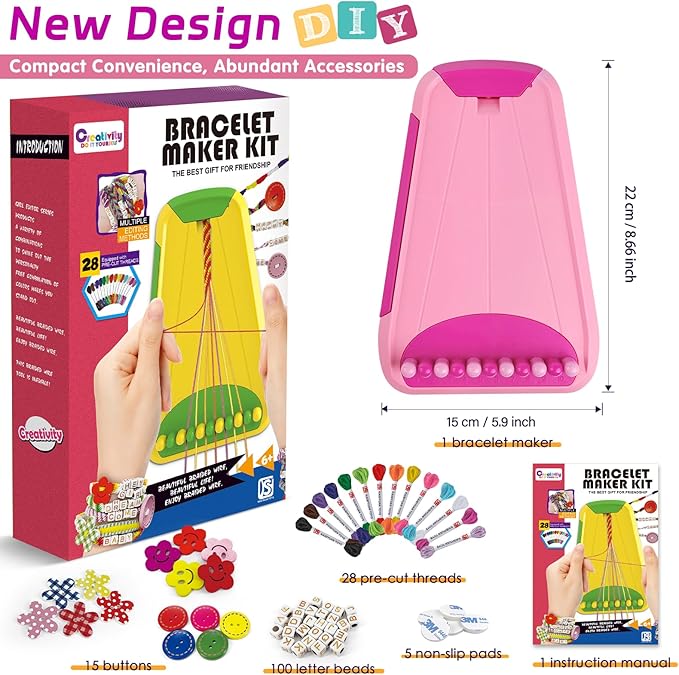 Arts and Crafts for Kids Ages 8-12,Friendship Bracelet Making Kit for Girl,Kids Jewelry Making Kit with 28 Pre-Cut Threads,Christmas Birthday Gifts for Ages 6 7 8 9 10 11 12 Year Old Pink-CubbioJoy