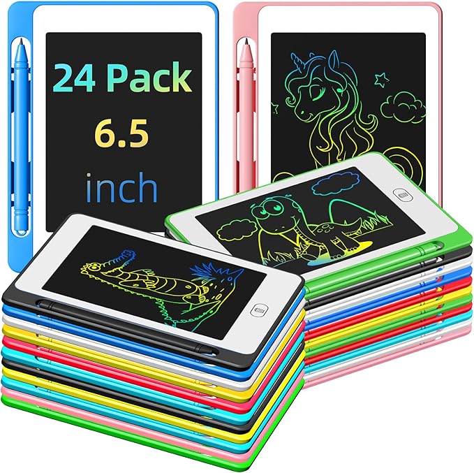 24 Pack LCD Writing Tablet for Kids, 6.5 Inch Colorful Doodle Board Drawing Tablet, Erasable Reusable Electronic Drawing Pads, Educational Learning Toys Birthday Gifts for Girls Boys Age 3 4 5 6 7 8-CubbioJoy