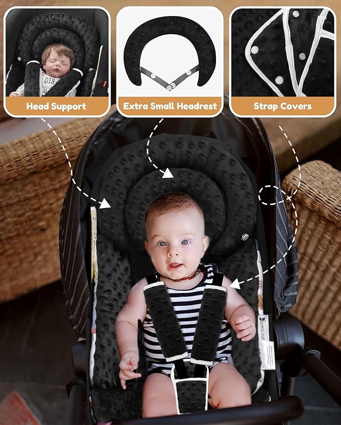 Infant Car Seat Insert with Removable Cushion for Baby Preemie Newborn Infant, Reversible carseat Insert Head Body Support Fits for Stroller, Baby Swing, Rocker, Bouncer, Bassinet - Black-CubbioJoy