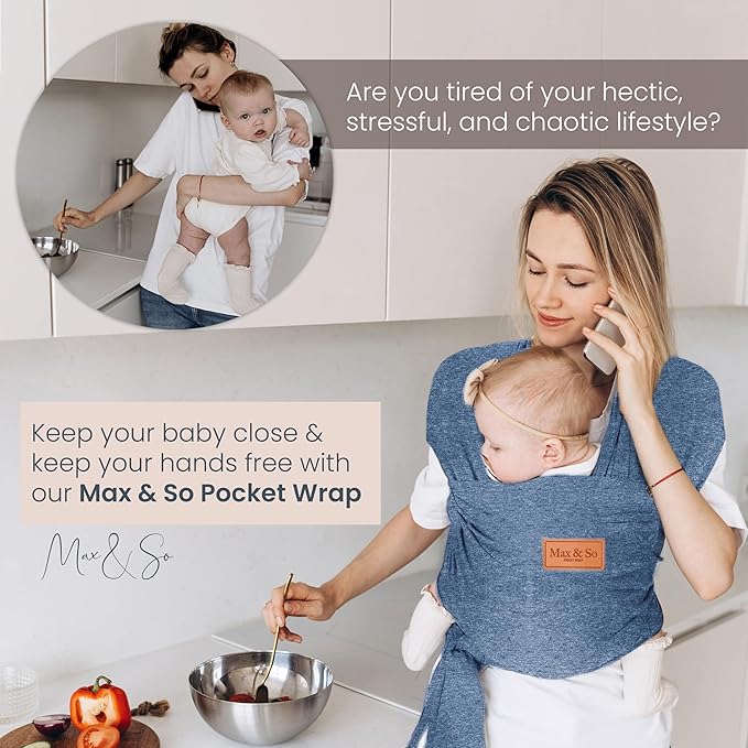 Baby Wrap Carrier - Premium Cotton Baby Carrier Wrap for Newborn to Toddler- Infant Carrier- Baby Holder One Size Fits All with Front Pocket (Grey) by Max&so-CubbioJoy