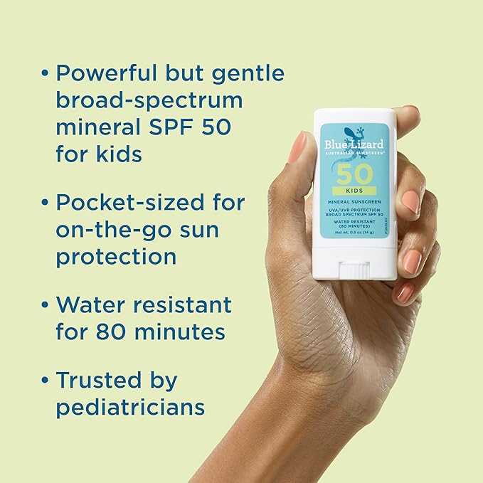 BLUE LIZARD Mineral Sunscreen Stick with Zinc Oxide SPF 50+ Water Resistant UVA/UVB Protection Easy to Apply Fragrance Free, Kids, Unscented, 0.5 oz-CubbioJoy