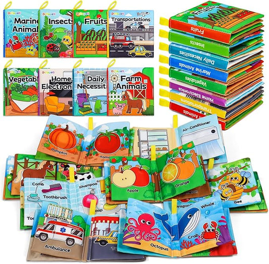 Dr.Rapeti Soft Cloth Books Baby Books Bath Books 8-Pack for Baby Infant Toddler Kid Crinkle Washable Chewable Early Educational Preschool Learning Giftable-CubbioJoy