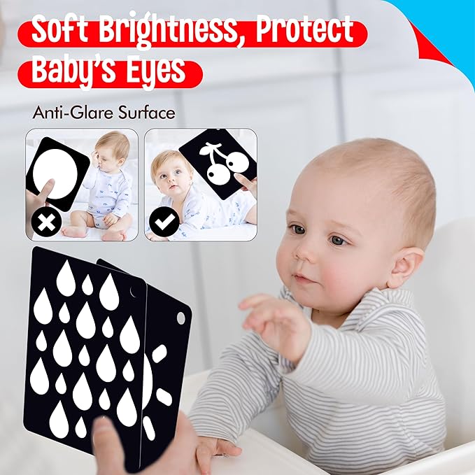 50PCS High Contrast Baby Flashcards, 100 Pages Black & White Visual Stimulus Flash Cards, Brain Development Cards Set Montessori Sensory Toys for Infants Newborn Boy Girl Baby Tummy Time (0-3 Months)-CubbioJoy