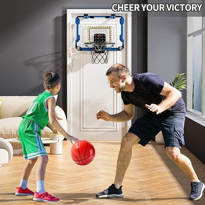 Indoor Basketball Hoop for Kids, Over The Door Mini Basketball Hoops, LED Light Mini Hoop with Scoreboard & 4 Balls, Kids Basketball Hoop Sport Toys Gifts for 5 6 7 8 9 10 11 12+Year Old Boys-CubbioJoy