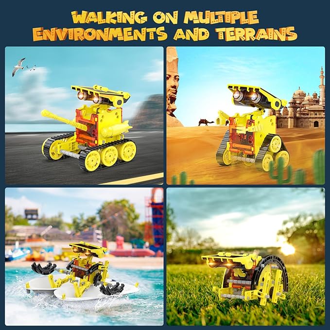 30-in-1 STEM Solar Robot Kit Toys, 243 Pieces Educational Building Science Experiment Kit for Kids Aged 8-12, Birthday Gifts Kids Aged 8 9 10 11 12 13 Years Old(Yellow)-CubbioJoy
