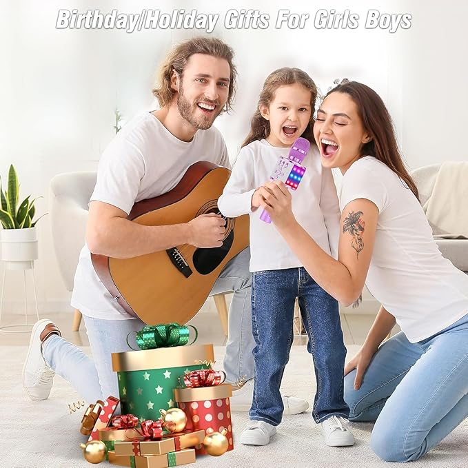 BONAOK Karaoke Microphone for Kids & Adults - Bluetooth Microphones Singing Mic with Disco Lights, Echo Effect, Built-in Speaker Portable Karaoke Player for Party Travel Gifts Q78(Light Purple)-CubbioJoy
